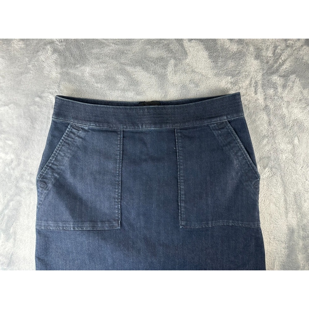 LOFT Denim Mini Skirt Women's Size 10 Dark Wash Stretch Pockets Casual - Picture 3 of 10